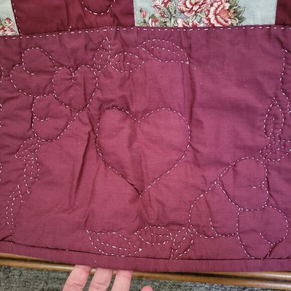 Vintage Amish Handmade Quilt Queen 100x98 Checkerboard Hearts Floral Burgundy PA - Picture 6 of 11